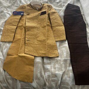 Stylish Gold and Brown Asymmetrical Boys Kurta, for Wedding, Diwali